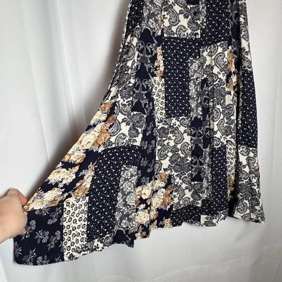 California Influence Vtg 90s Patchwork Paisley Maxi Skirt Button Front 12 Boho - Picture 3 of 9